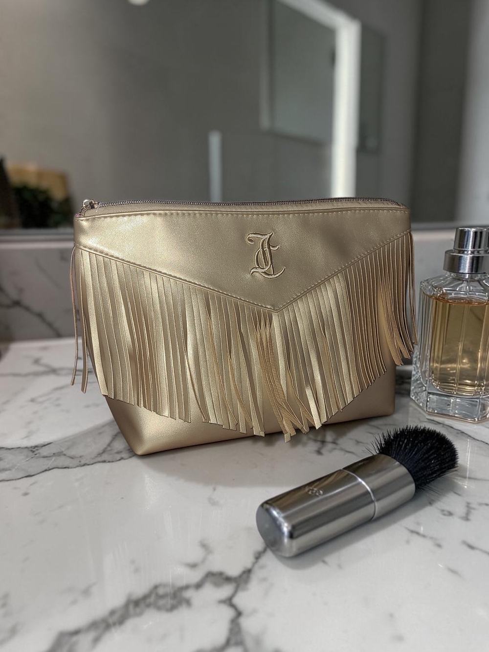 JUICY COUTURE  Fringed Metallic Gold Cosmetic Pouch